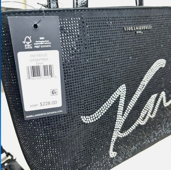 🖤🔹️Karl Lagerfeld🔹️ Beautiful Maybelle rhinestone Coin Pouch GLITTER satchel - Picture 10 of 14
